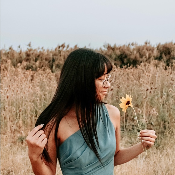 Chic One-Shoulder Teal Dress - Picture 2 of 4